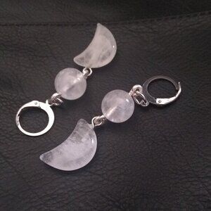 Channel Your Inner Goddess. Wear the Moon. Genuine Quartz Moon Dangle Earrings